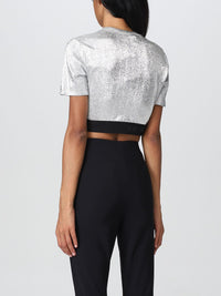 Crop top brodé d'un logo métallique - Silver