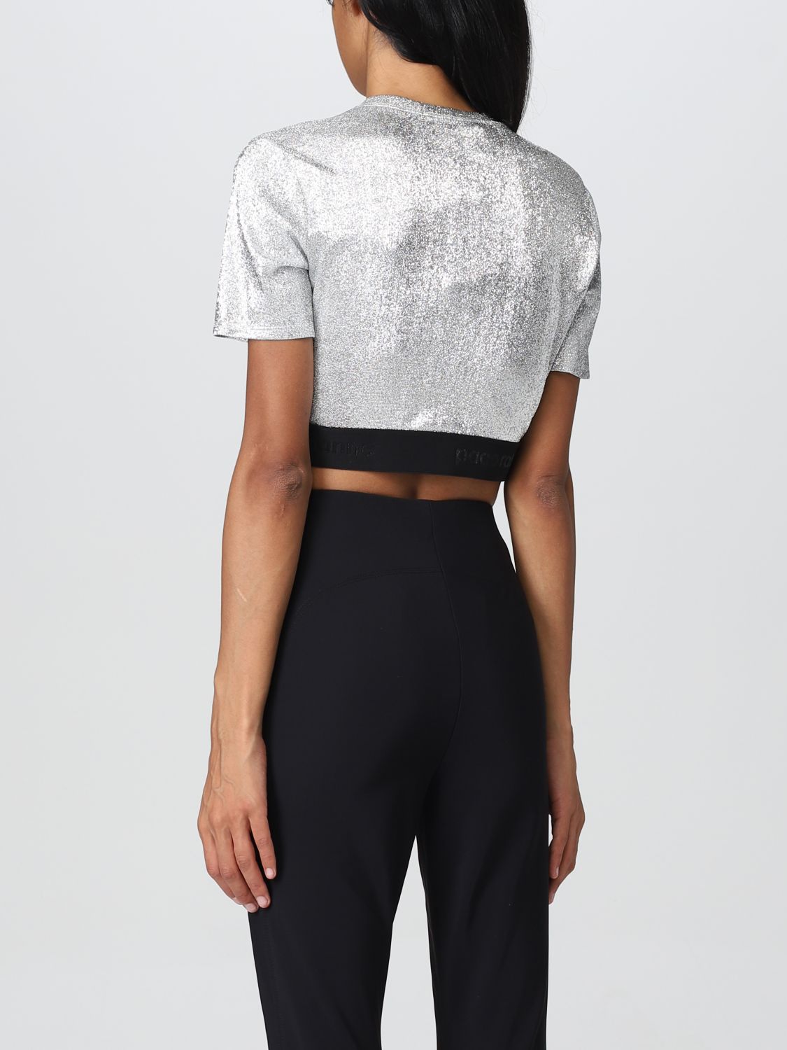 Crop top brodé d'un logo métallique - Silver