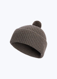 Wool pompon hat - Taupe