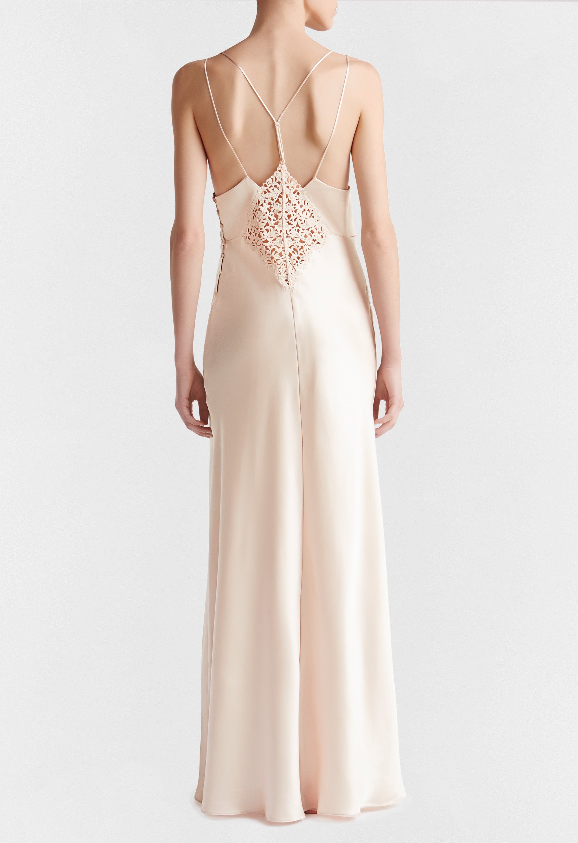 Chemise de nuit longue Petit Macrame en soie - Azzurro