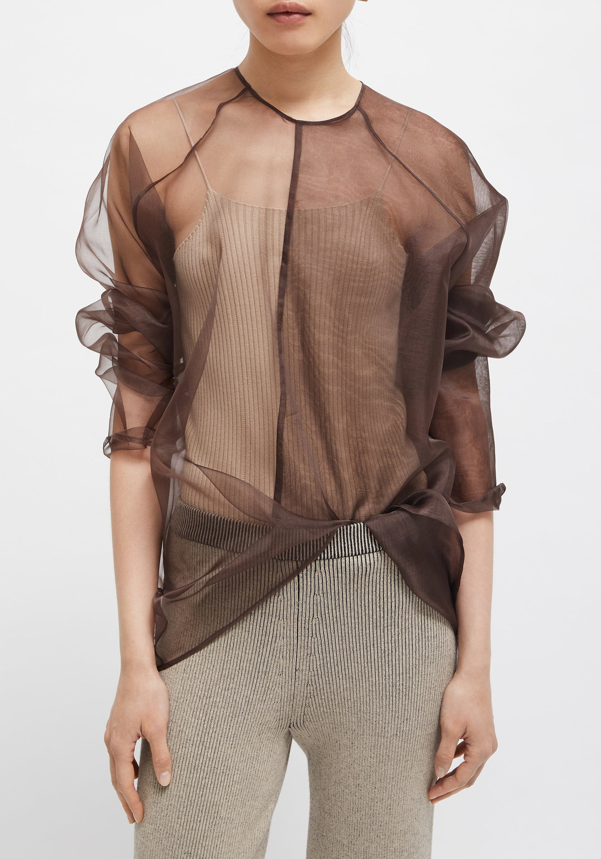 Blouse Dallas à manches longues en soie - Taupe