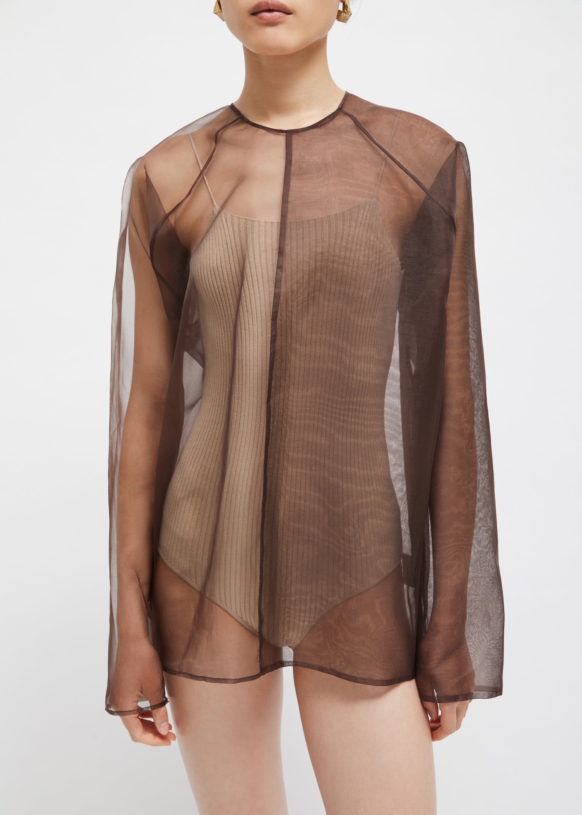 Blouse Dallas à manches longues en soie - Taupe