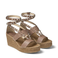 Espadrilles Danica compensées à perles 80 en daim - Cognac & White
