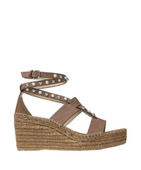 Espadrilles Danica compensées à perles 80 en daim - Cognac & White