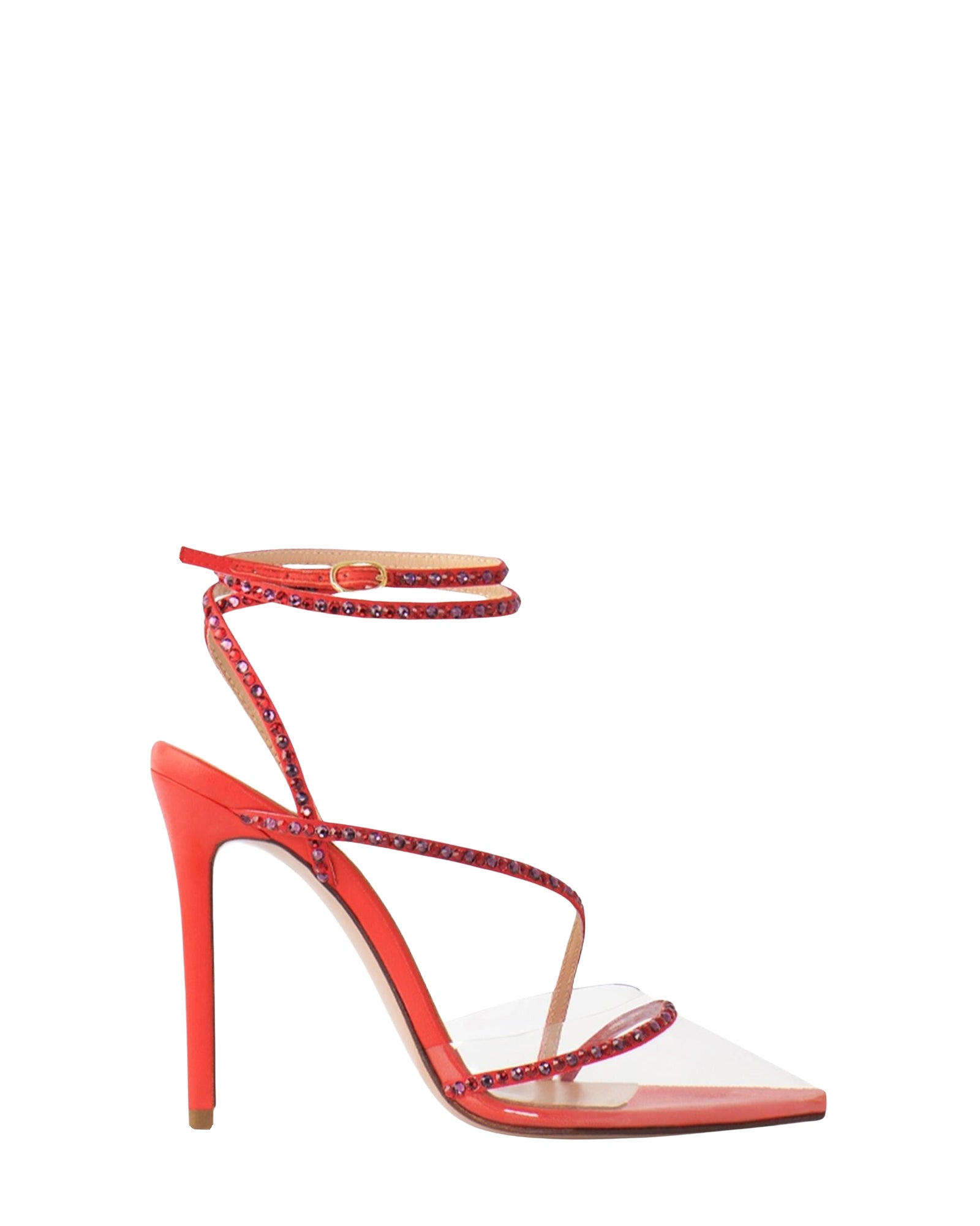 Sandales Dassy 105 en cuir métallisé - Red Leather & Mixed Crystals