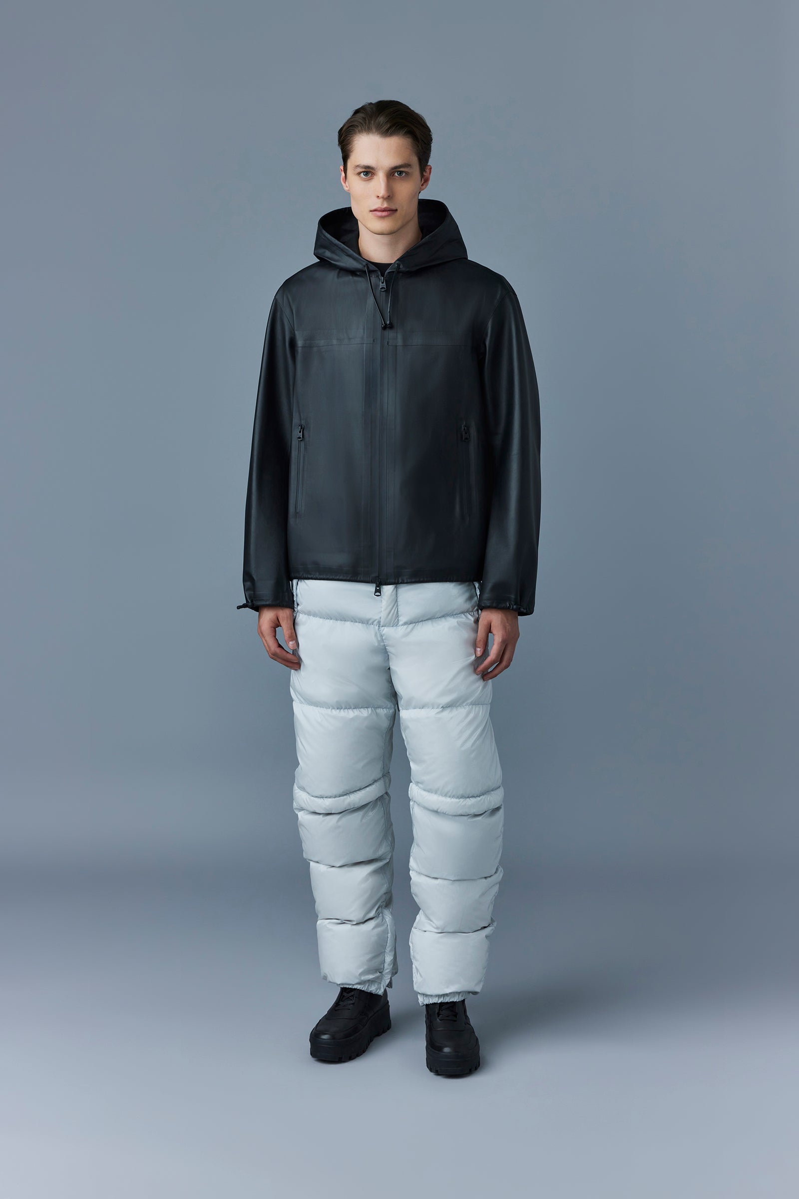 Veste Davide à capuche en cuir - Black