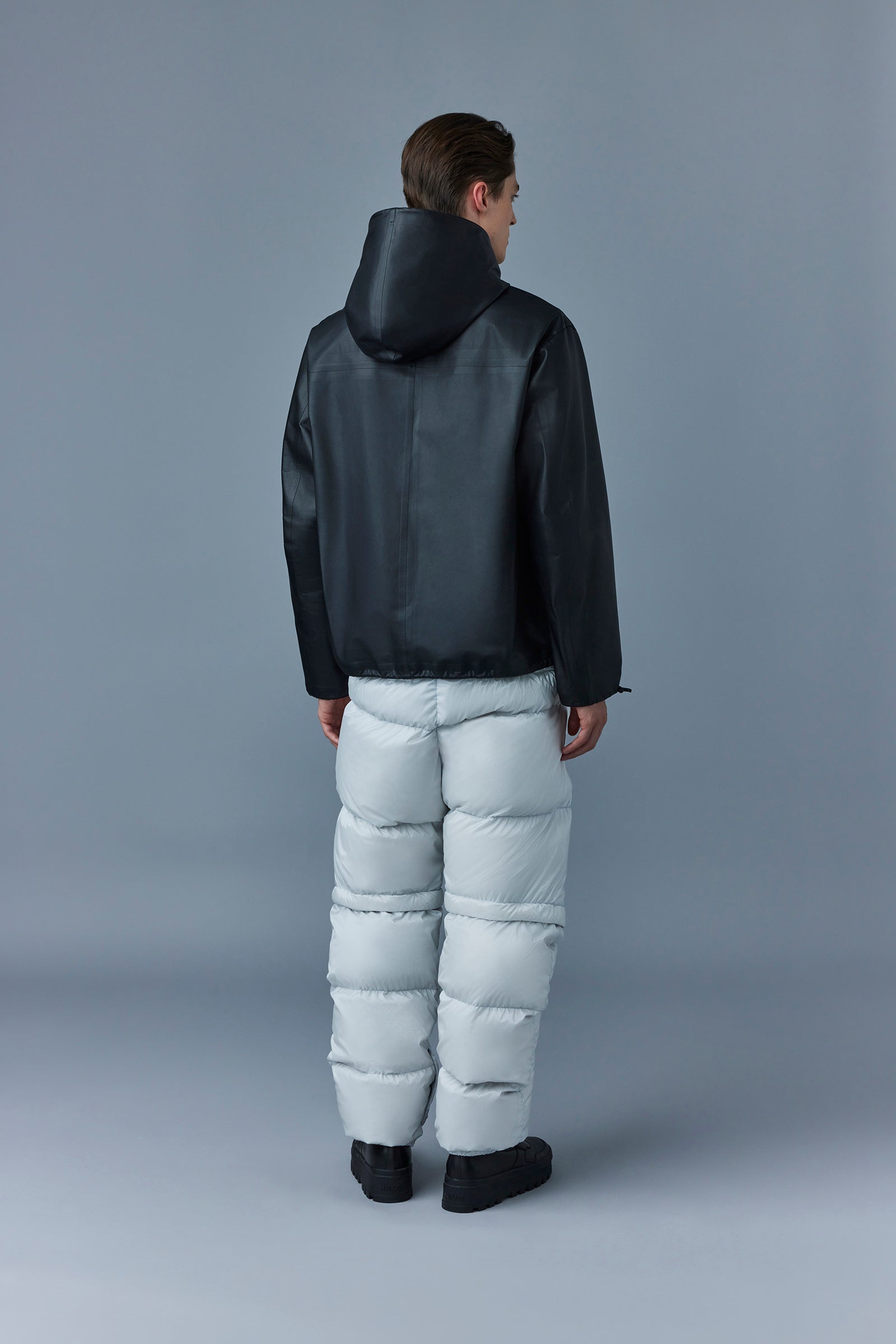 Veste Davide à capuche en cuir - Black