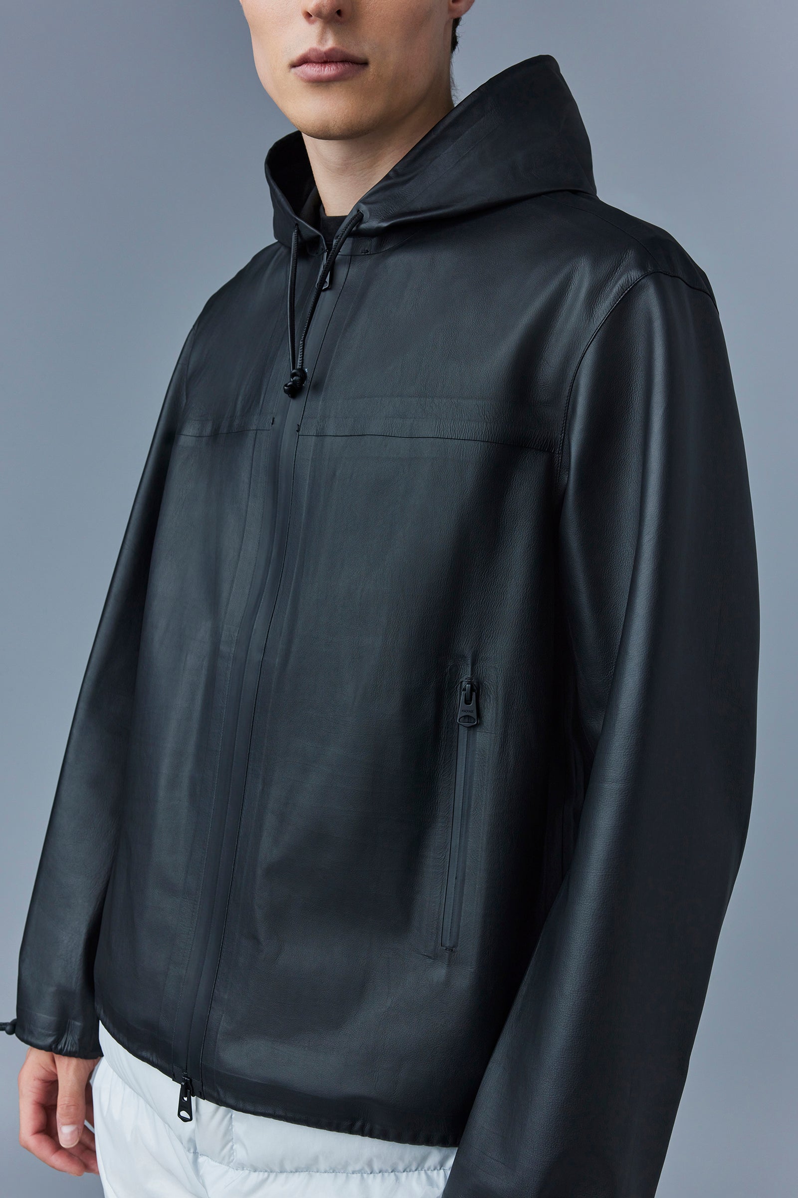 Veste Davide à capuche en cuir - Black