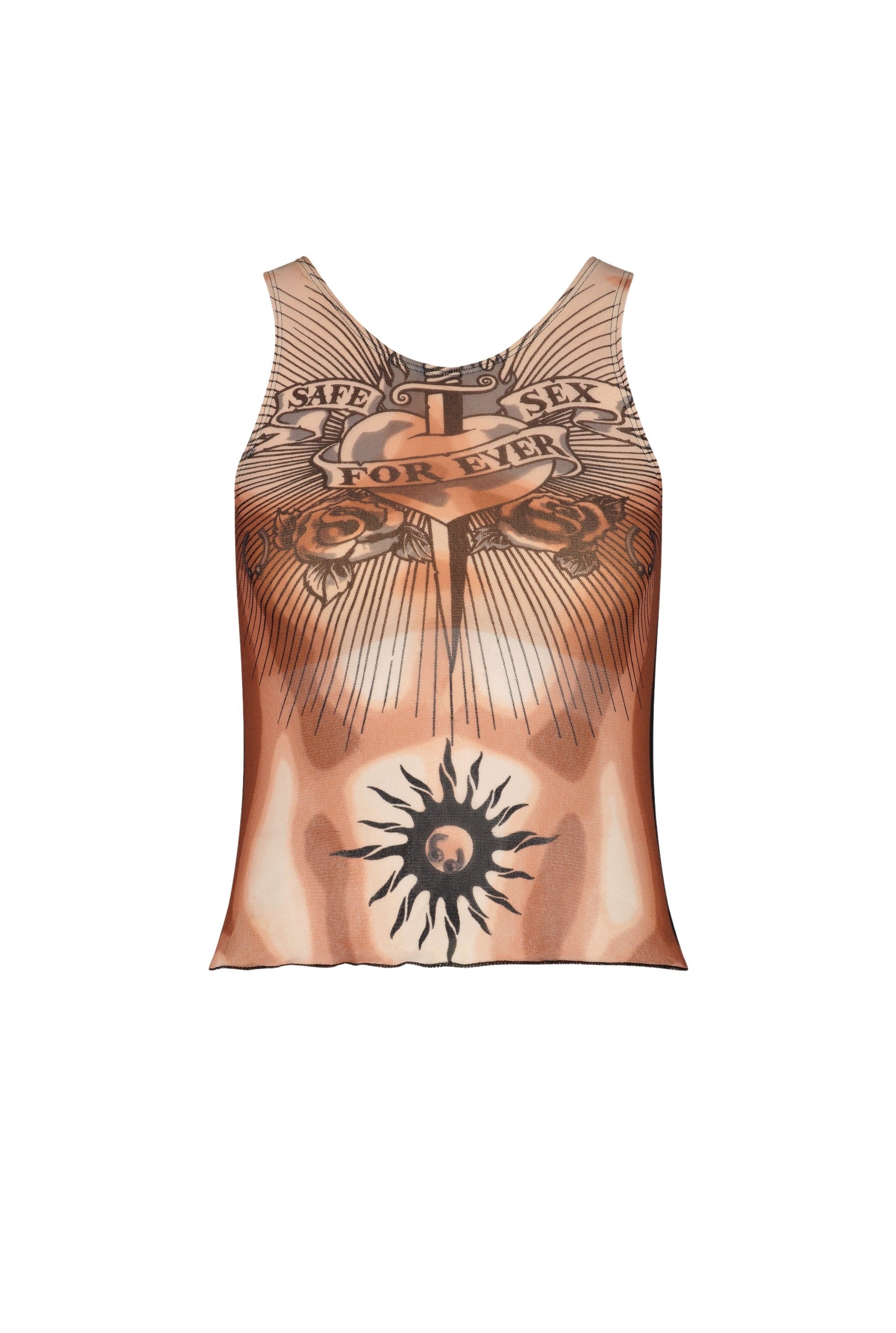 Débardeur Tattoo imprimé en tulle - Nude & Brown & Black