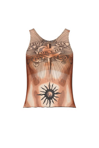Débardeur Tattoo imprimé en tulle - Nude & Brown & Black