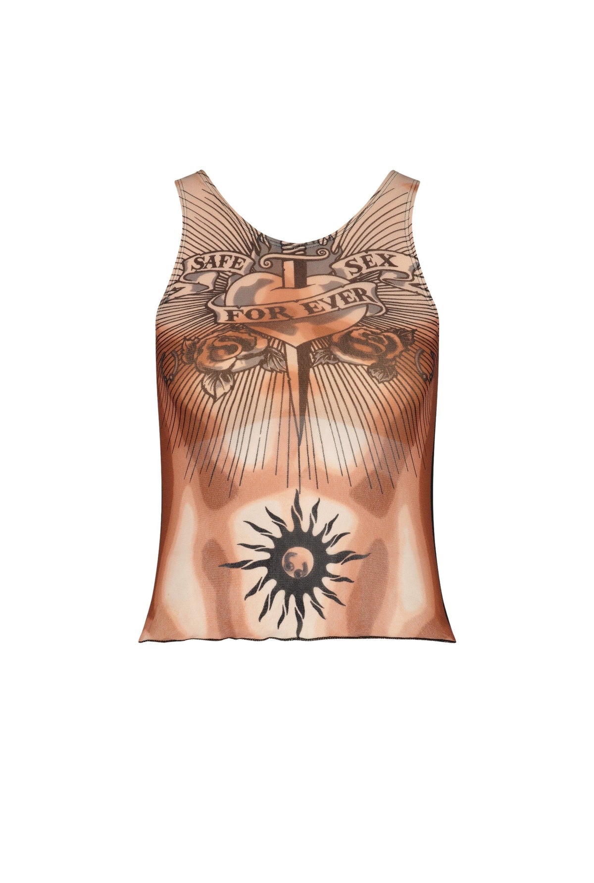 Débardeur Tattoo imprimé en tulle - Nude & Brown & Black