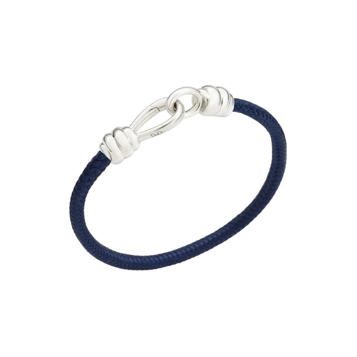 NODO BRACELET WITH CLOSURE IN .925 SILVER AND THICK CORD IN NAVY BLUE COTTON