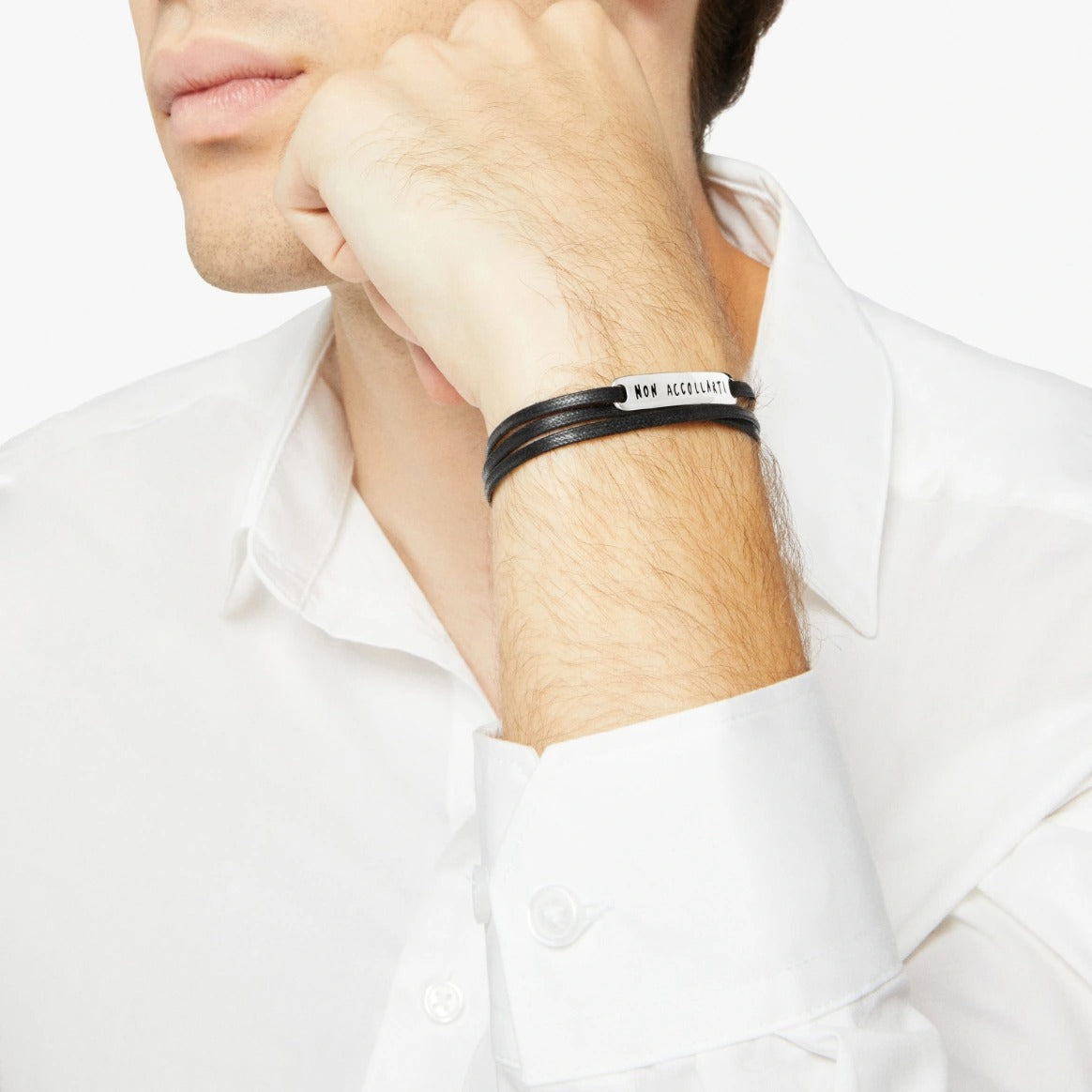 Bracelet Non Accolarti en argent - Argente & Noir