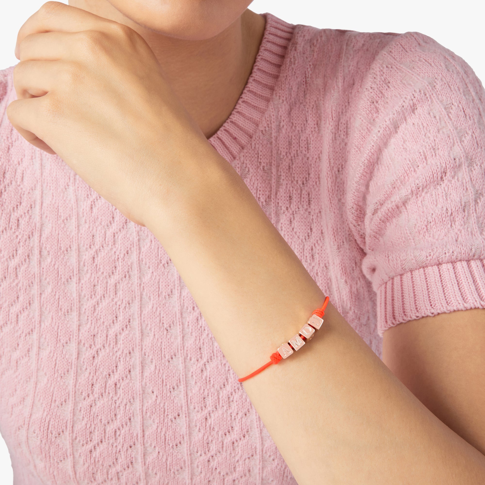 Bracelet Amo en tissu et argent plaqué or rose 18K - Argent