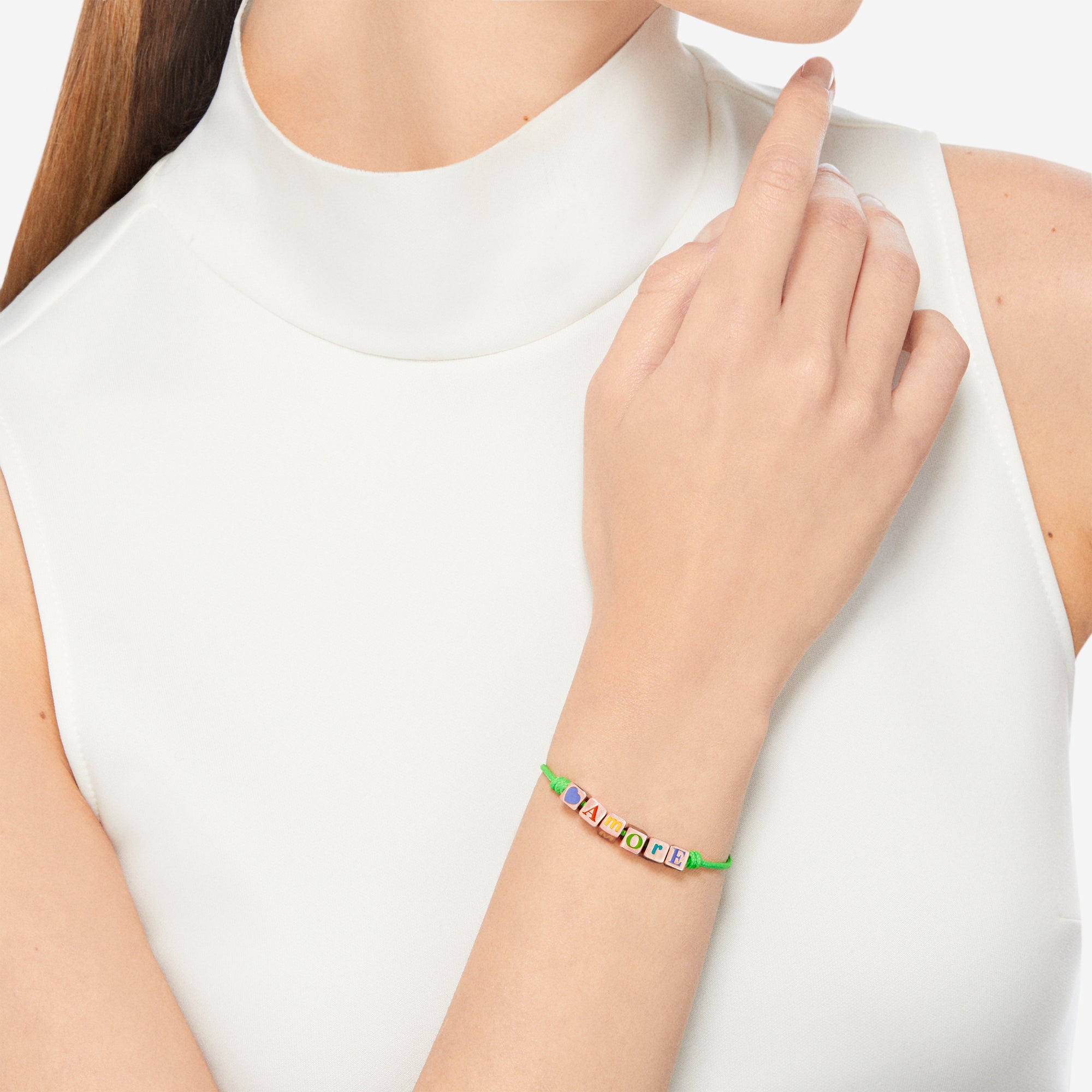 Bracelet Symbols en tissu et argent plaqué or rose 18K - Argent