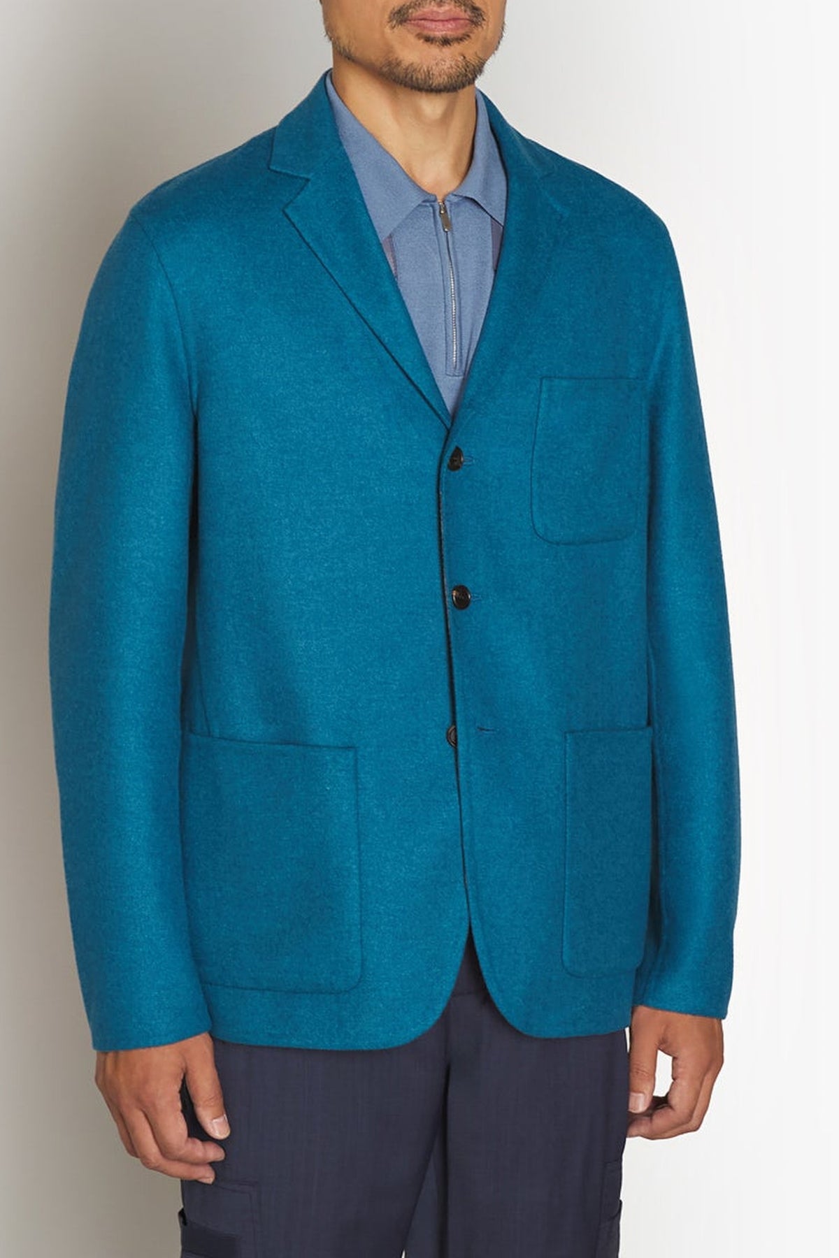 Veste à poches multiples en laine et cachemire - Peacock