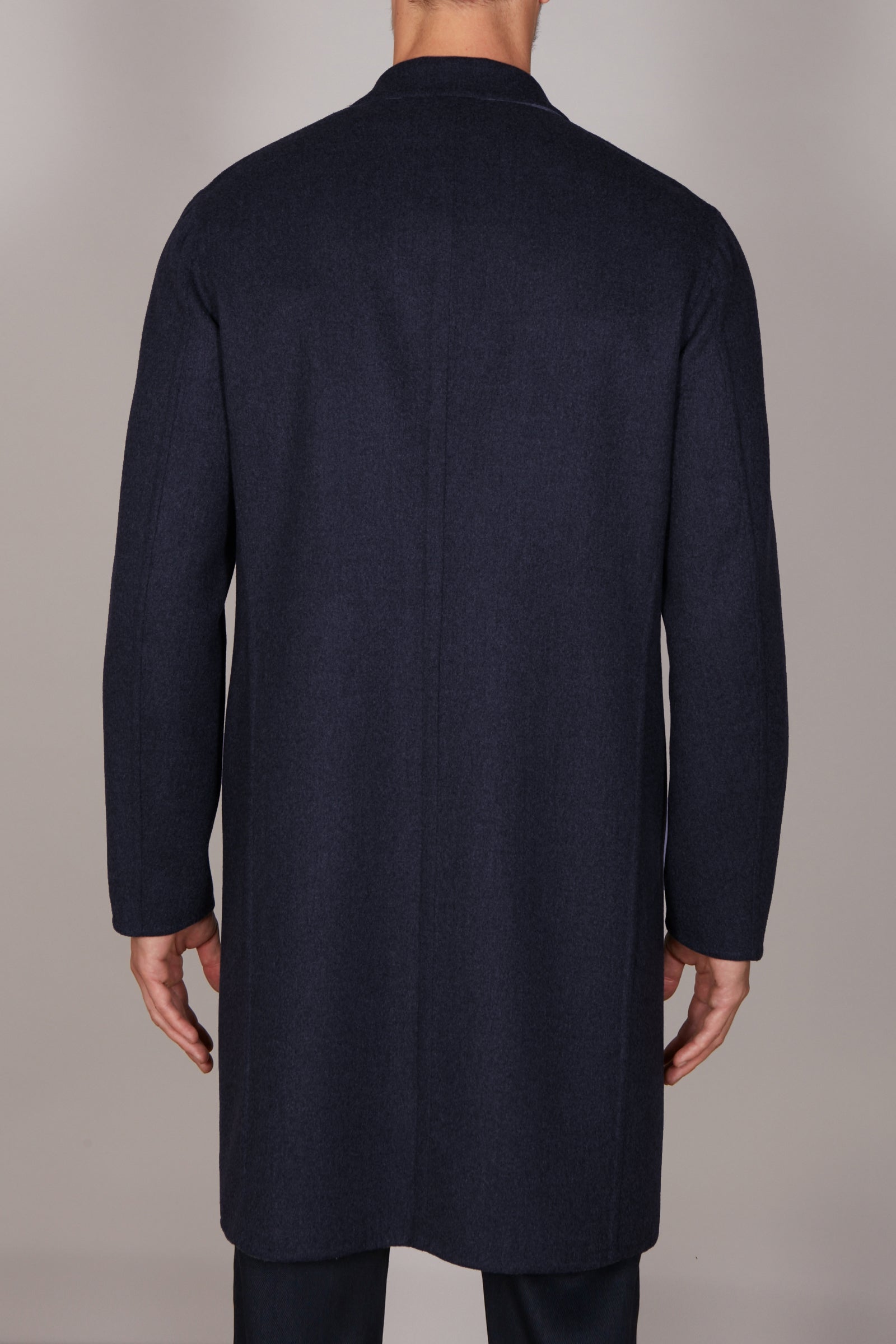 Manteau long à col officier en laine - Bleu