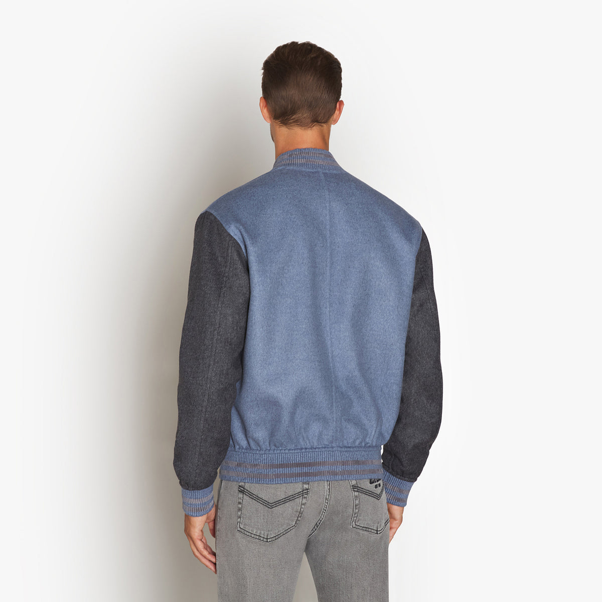 Bomber à manches contrastées en laine et cachemire - Pale Blue Onyx