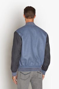Bomber à manches contrastées en laine et cachemire - Pale Blue Onyx