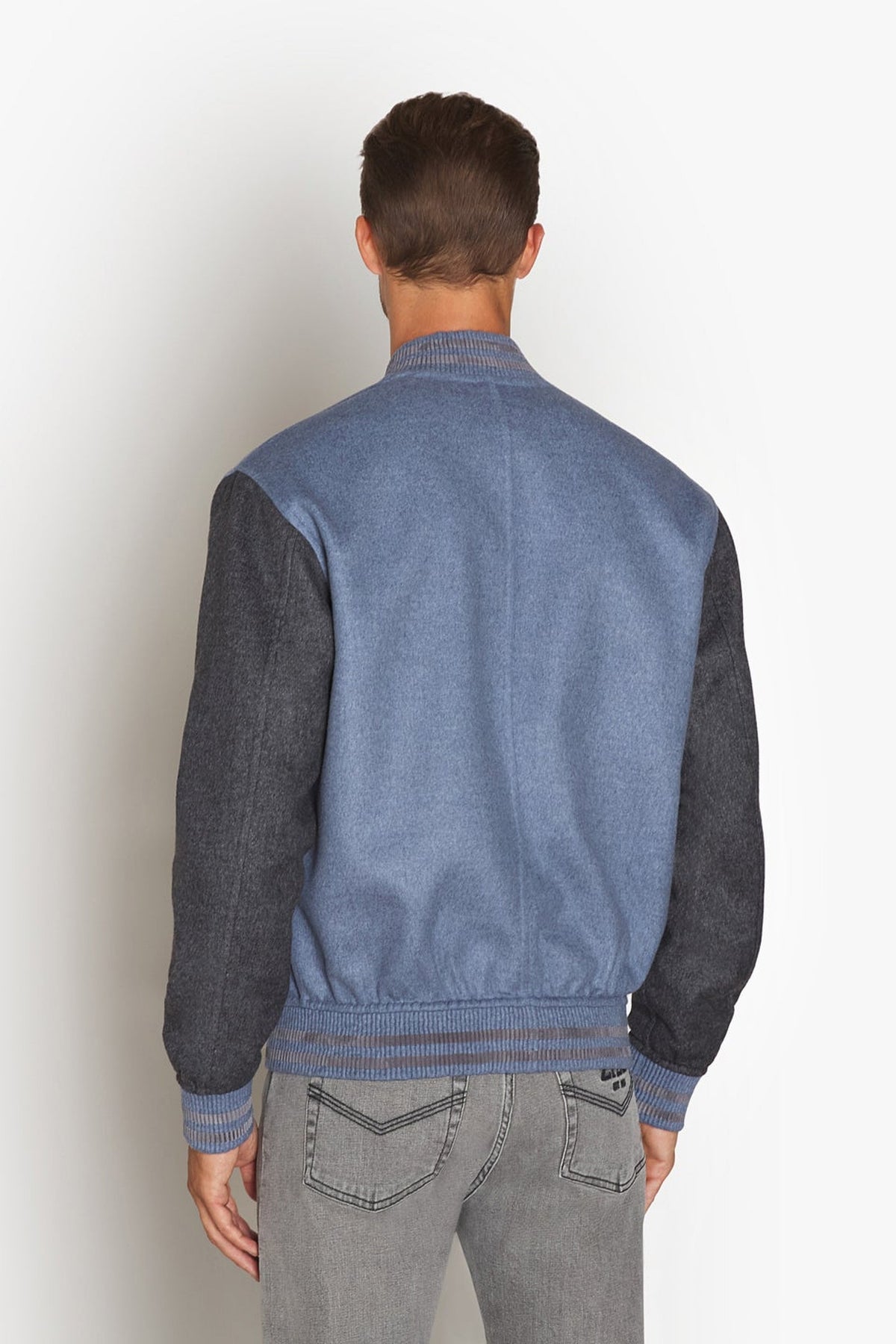 Bomber à manches contrastées en laine et cachemire - Pale Blue Onyx