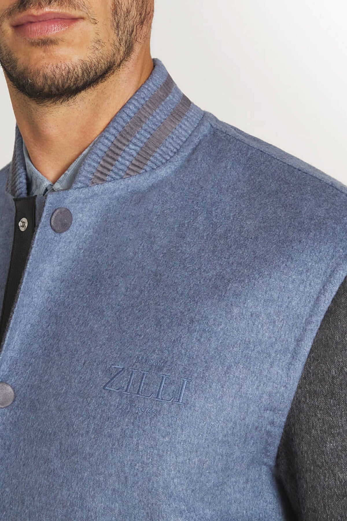 Bomber à manches contrastées en laine et cachemire - Pale Blue Onyx