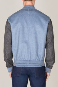 Bomber à manches contrastées en laine et cachemire - Pale Blue Onyx