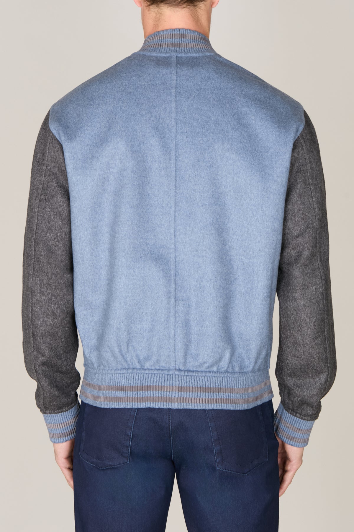 Bomber à manches contrastées en laine et cachemire - Pale Blue Onyx