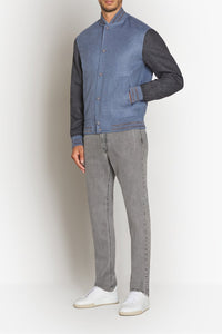 Bomber à manches contrastées en laine et cachemire - Pale Blue Onyx