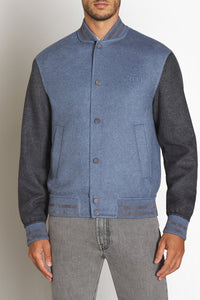 Bomber à manches contrastées en laine et cachemire - Pale Blue Onyx