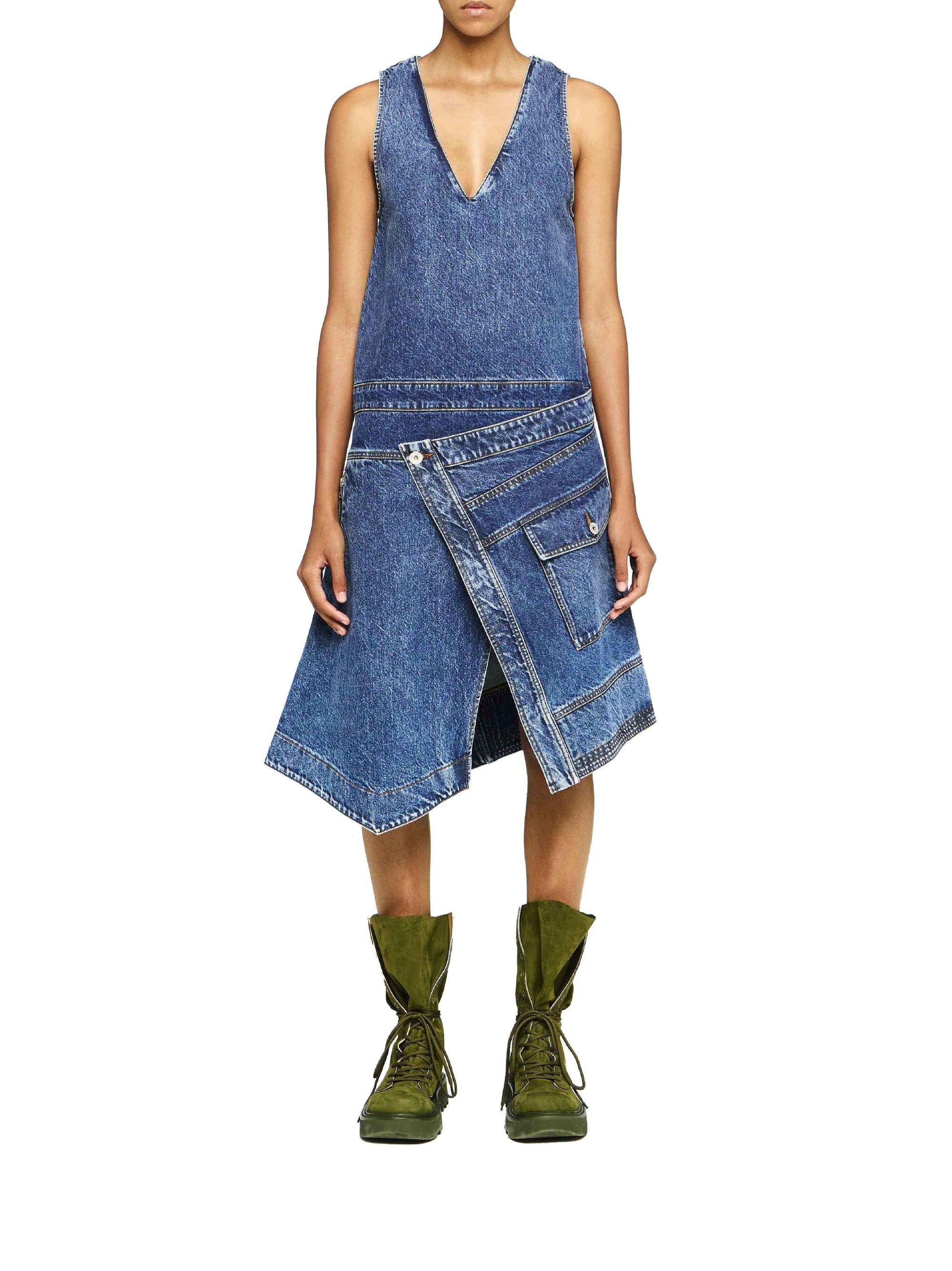 Sleeveless denim midi dress - Mid Blue