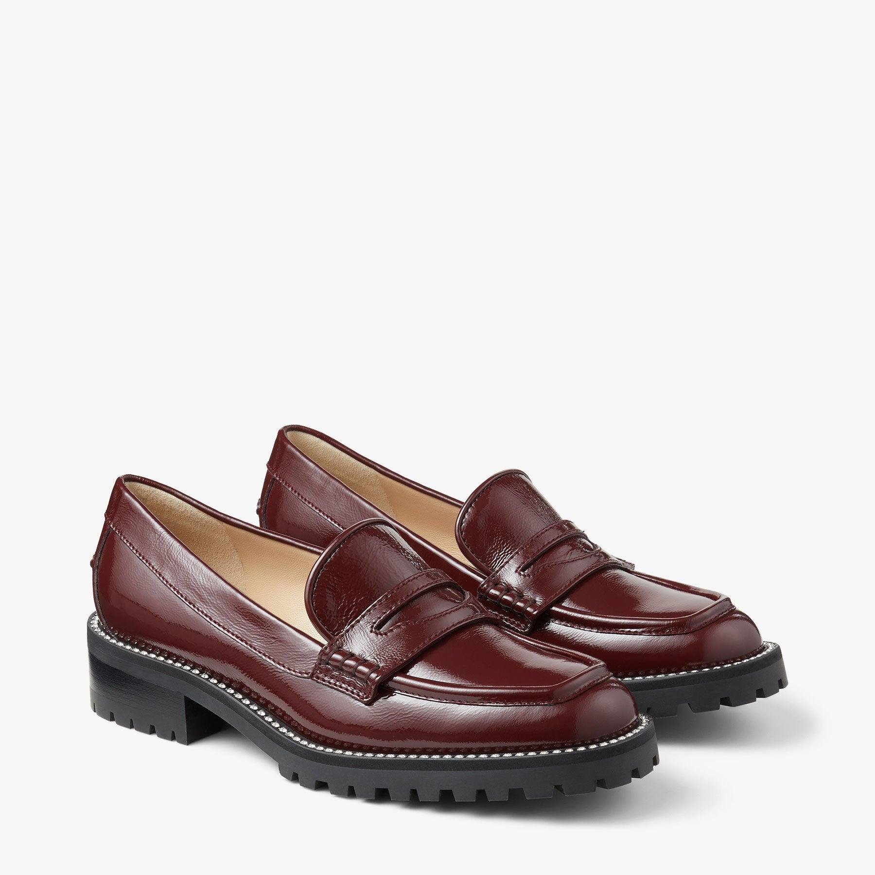 Deanna 30 loafers in leather with crystals - Burgundy