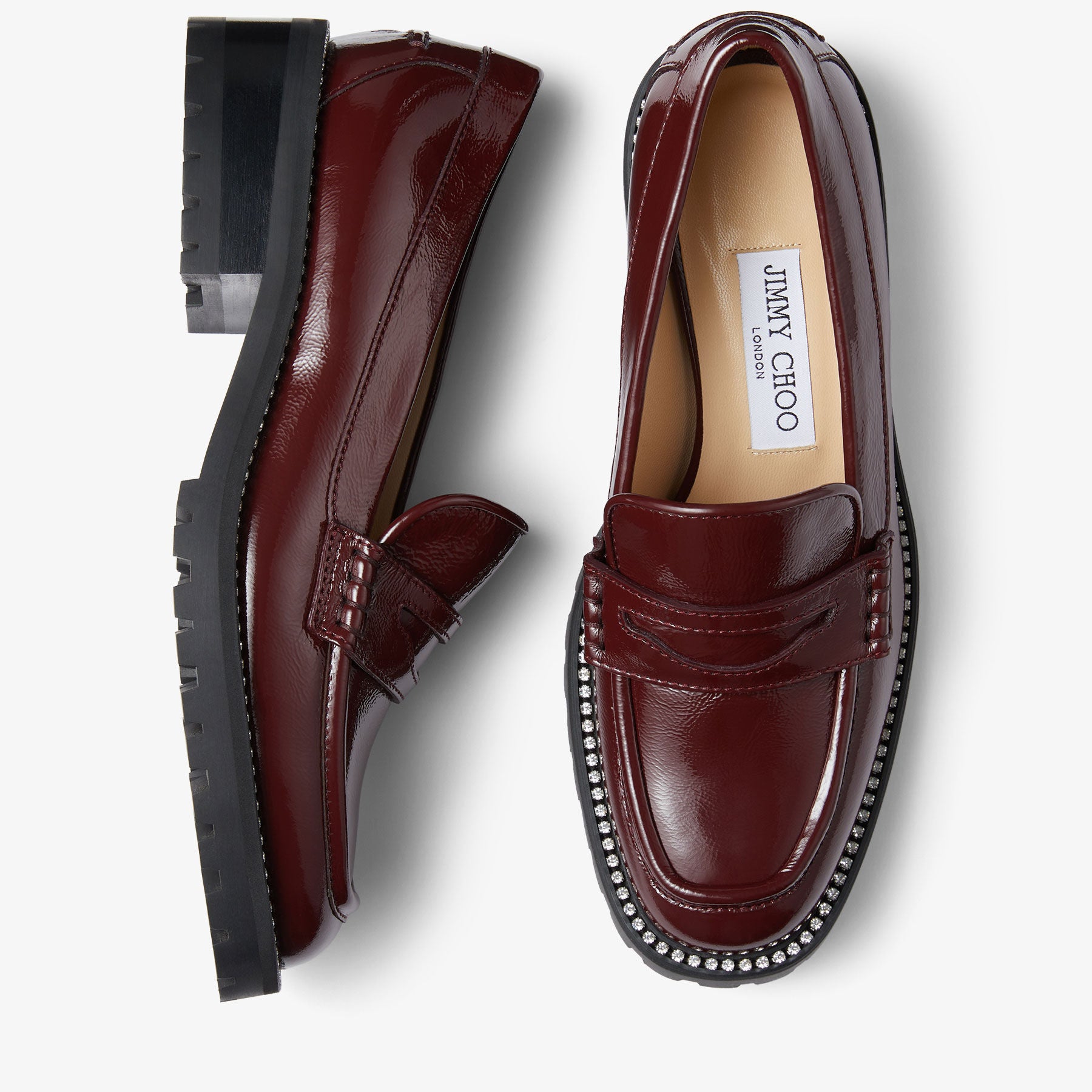 Deanna 30 loafers in leather with crystals - Burgundy