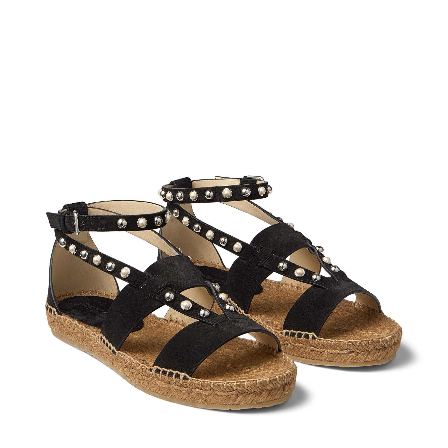 Denise espadrilles in suede with pearls and studs - Black & White Mix