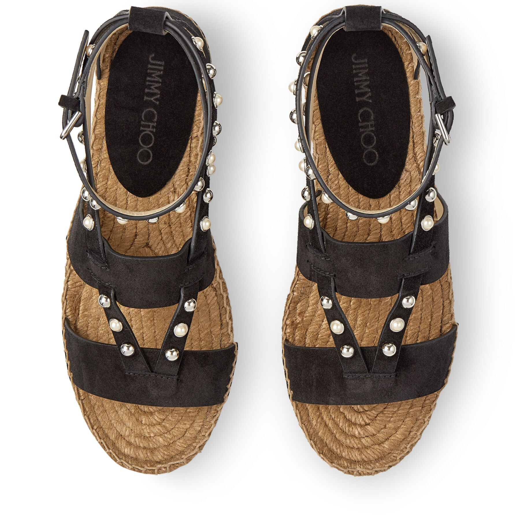 Denise espadrilles in suede with pearls and studs - Black & White Mix
