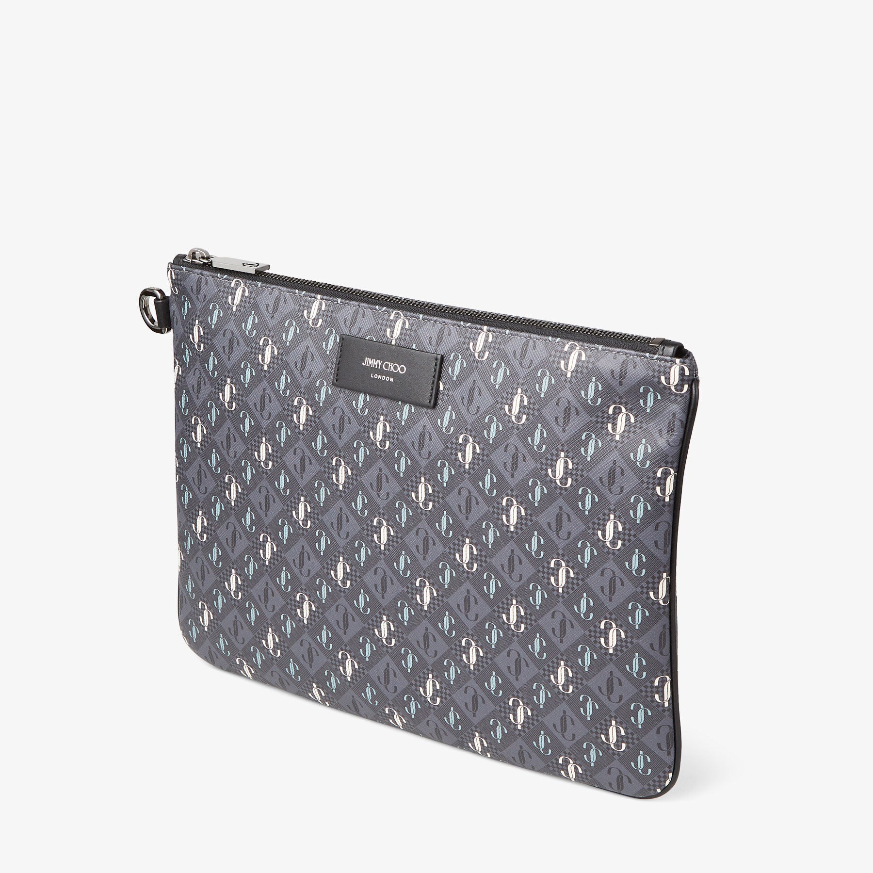 Derek-N JC print leather clutch bag - Smoke & Sage Mix