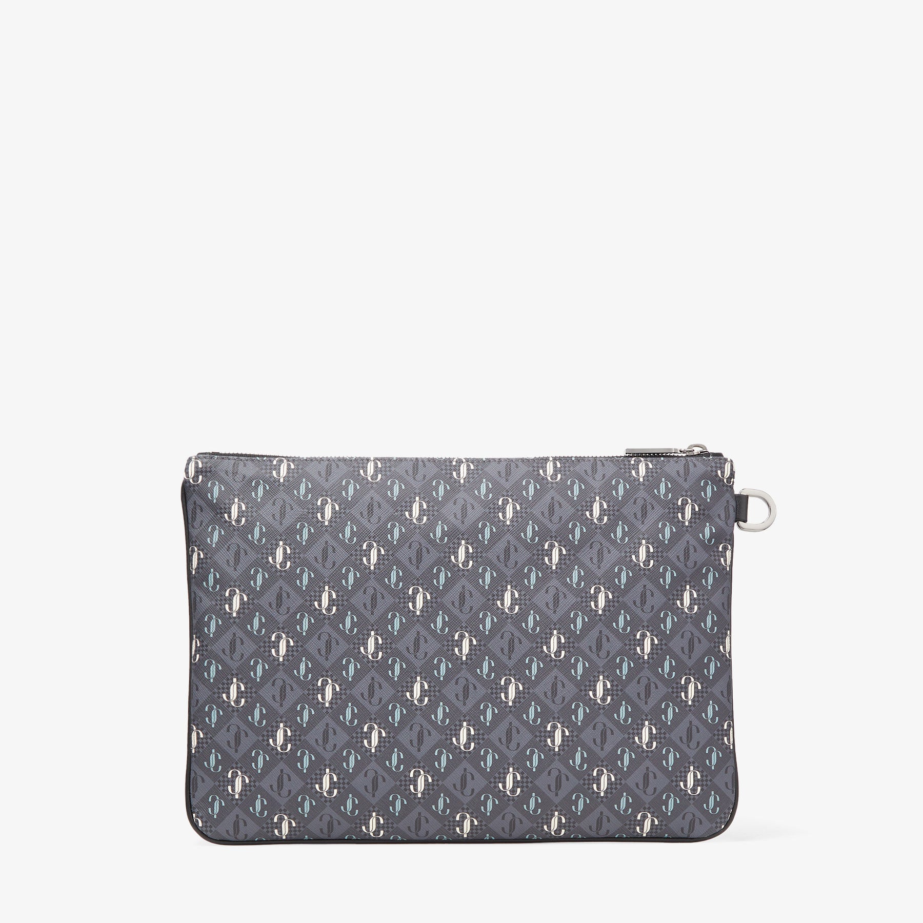 Derek-N JC print leather clutch bag - Smoke & Sage Mix