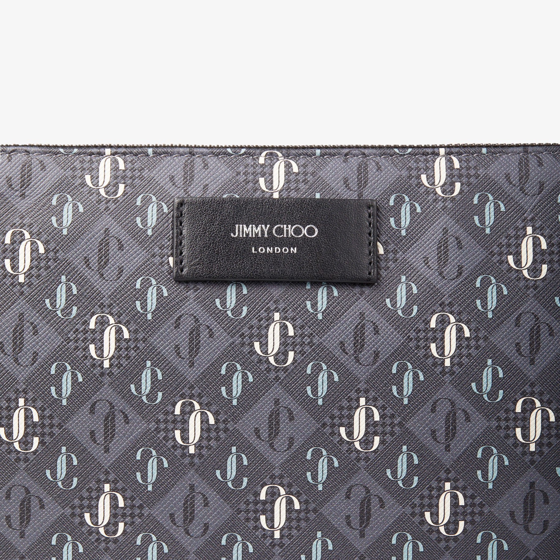 Derek-N JC print leather clutch bag - Smoke & Sage Mix
