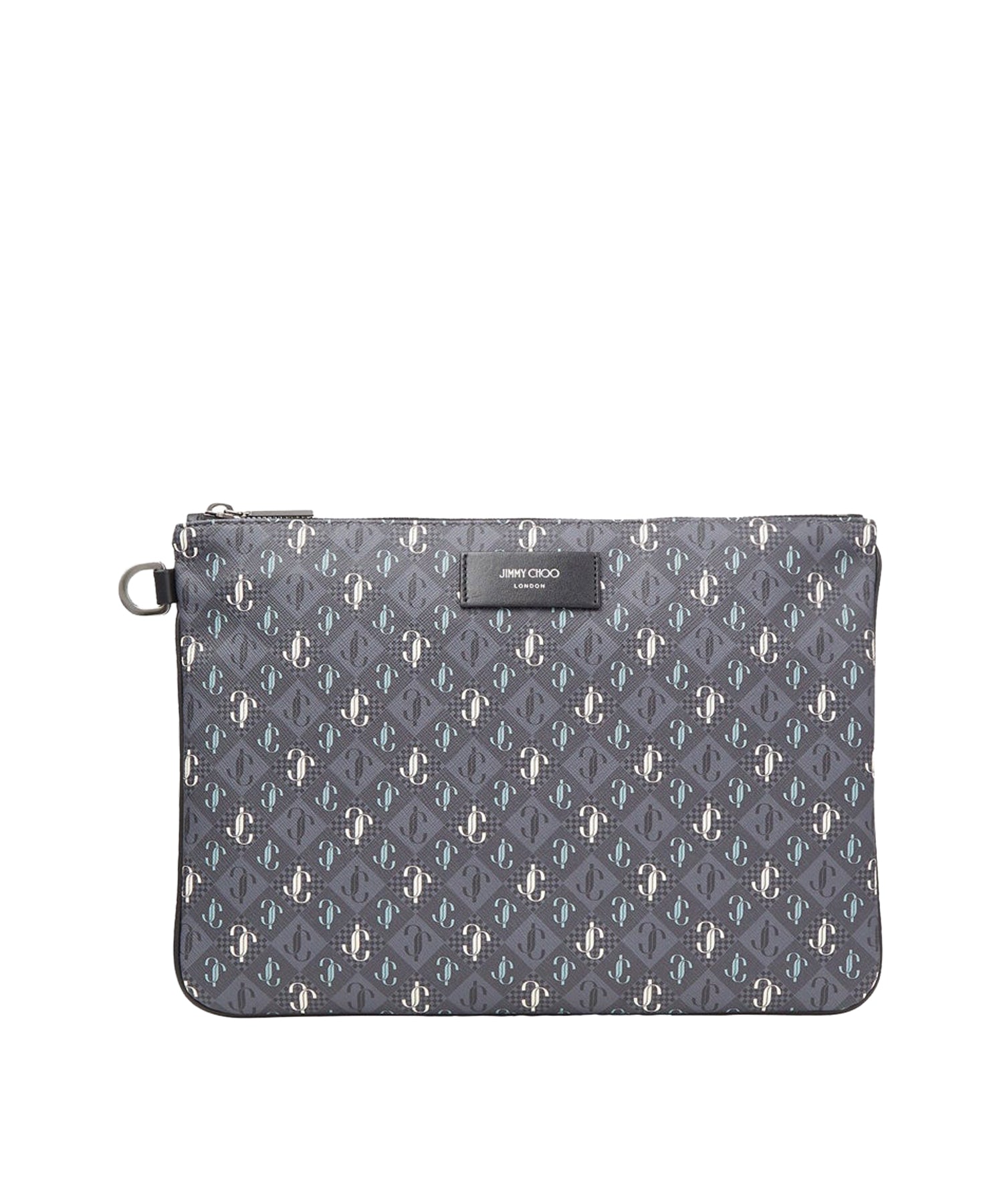 Derek-N JC print leather clutch bag - Smoke & Sage Mix