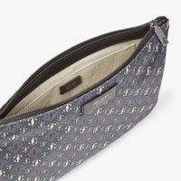 Derek-N JC print leather clutch bag - Smoke & Sage Mix