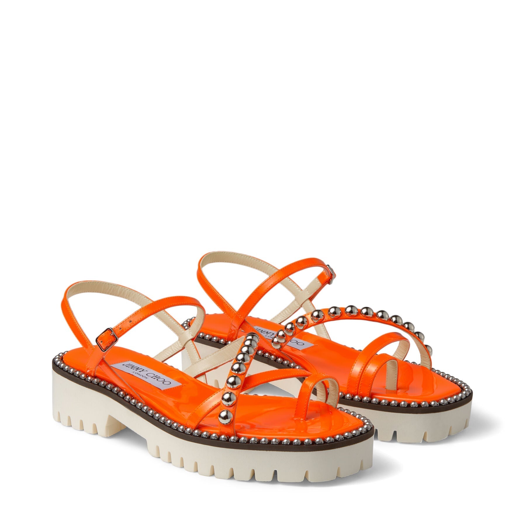 Sandales Desi en cuir - Neon Orange & Silver