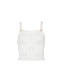 Cropped gingham open-knit top - White