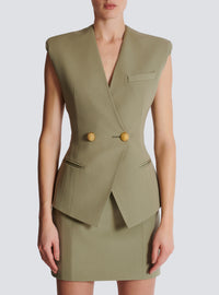Gilet boutonné en grain de poudre - Olive