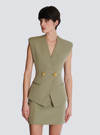 Gilet boutonné en grain de poudre - Olive