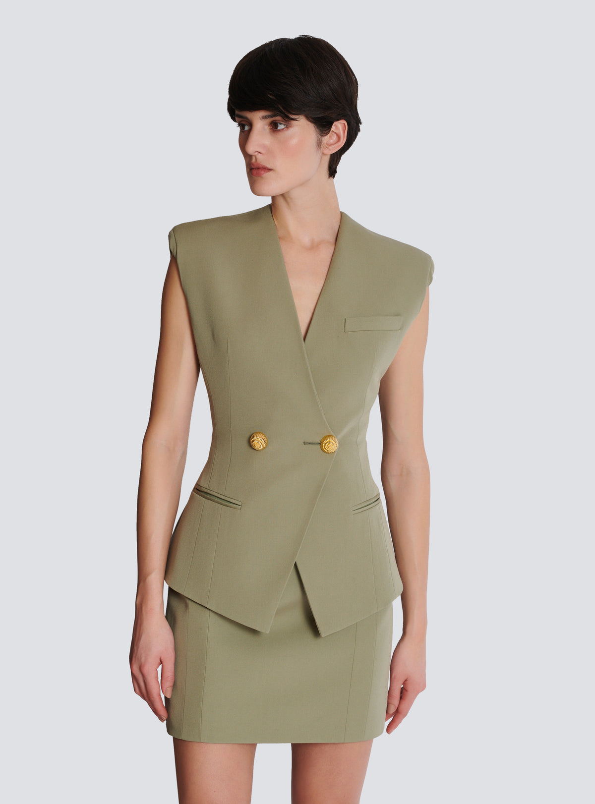 Gilet boutonné en grain de poudre - Olive