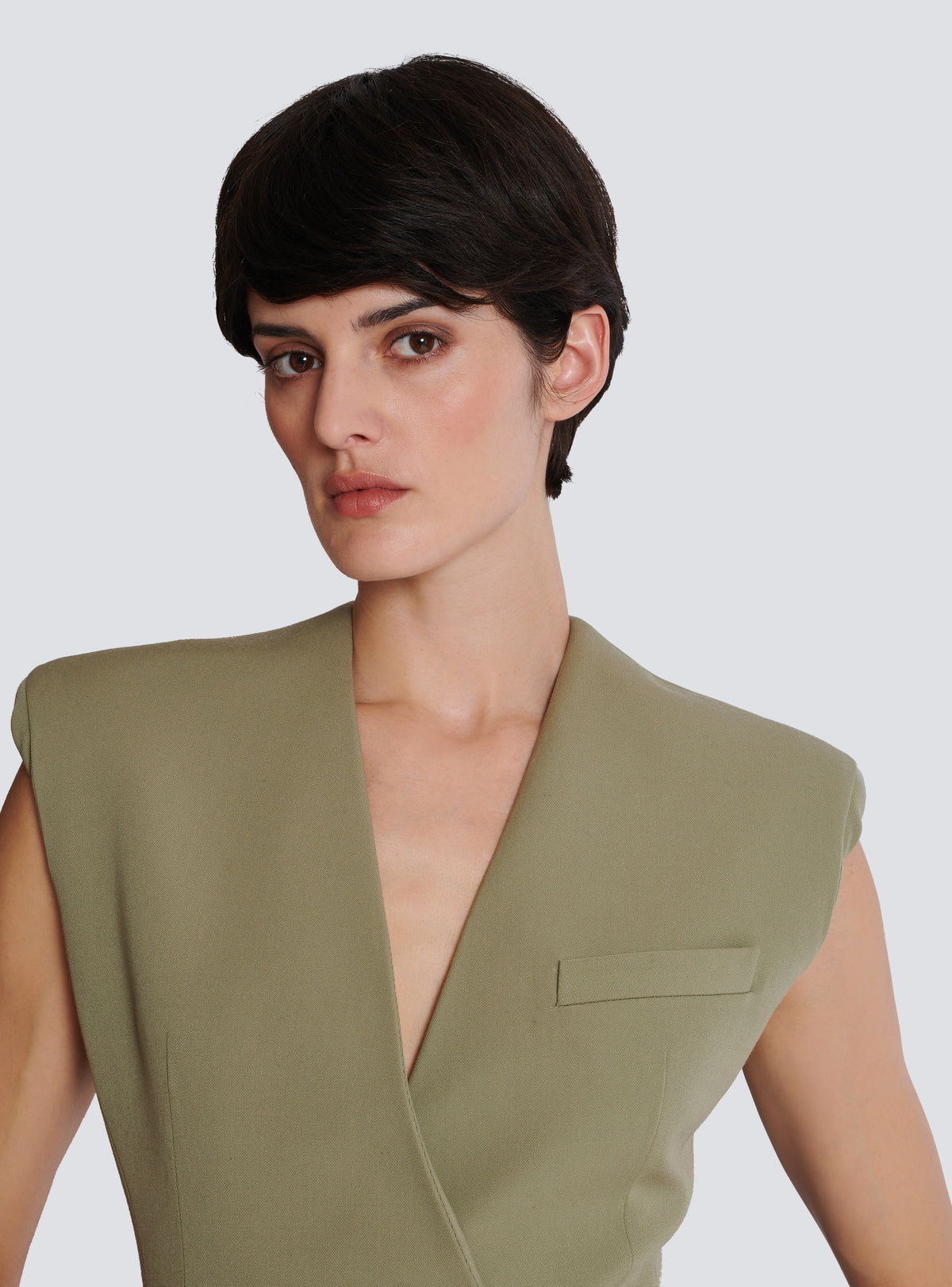 Gilet boutonné en grain de poudre - Olive