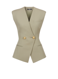 Gilet boutonné en grain de poudre - Olive