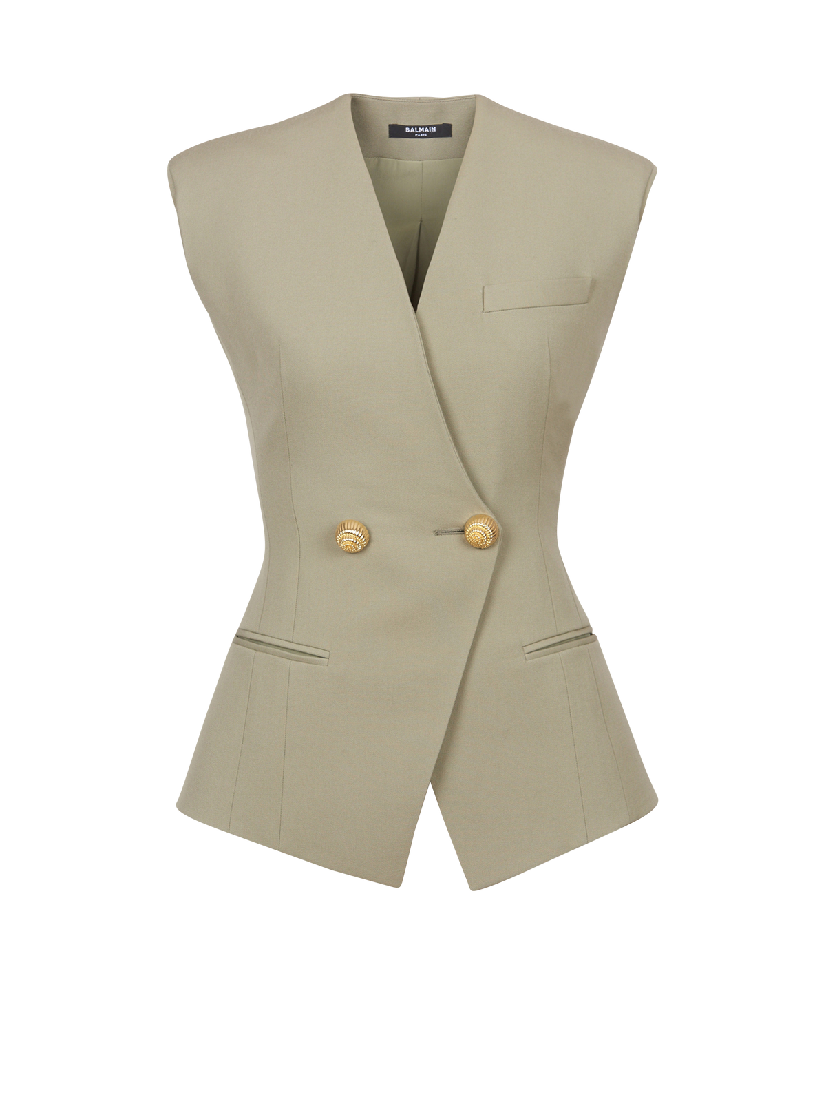 Gilet boutonné en grain de poudre - Olive