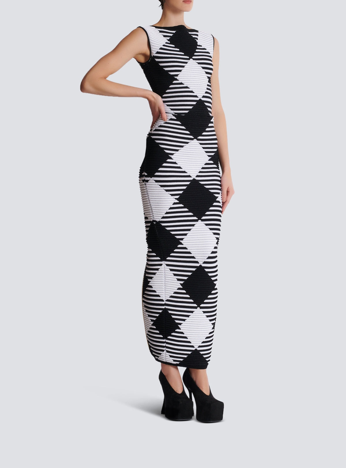 Cropped top in gingham rolled knit - Black & White