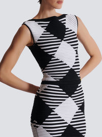 Cropped top in gingham rolled knit - Black & White