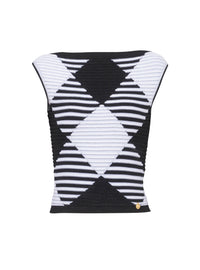 Cropped top in gingham rolled knit - Black & White
